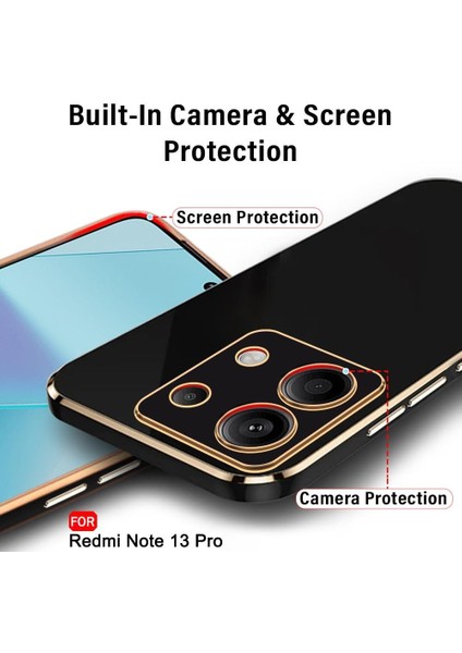 Xiaomi Redmi Note 13 5g Silikon Kılıf Kamera Korumalı Arkası Renkli Kenarları Parlak Dore Tasarım Kapak
