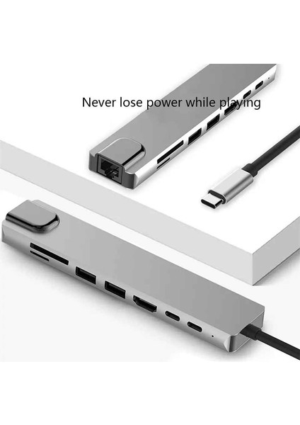 USB C Hub 8 In 1 Type-C HDMI/RJ45/USB Bağlantı Noktası/pd/sd Kart Okuyucu Android/ios Uyumlu Adaptör