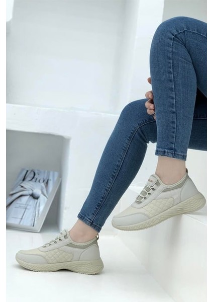 7060 Lastik Bağlı Kadın Sneaker Spor Ayakkabı - Bej - 37 fiyatları