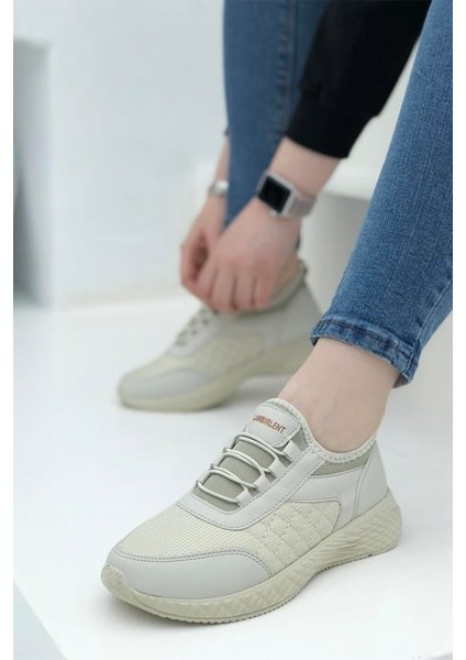 7060 Lastik Bağlı Kadın Sneaker Spor Ayakkabı - Bej - 37 modelleri