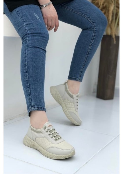 7060 Lastik Bağlı Kadın Sneaker Spor Ayakkabı - Bej - 37 fırsatları