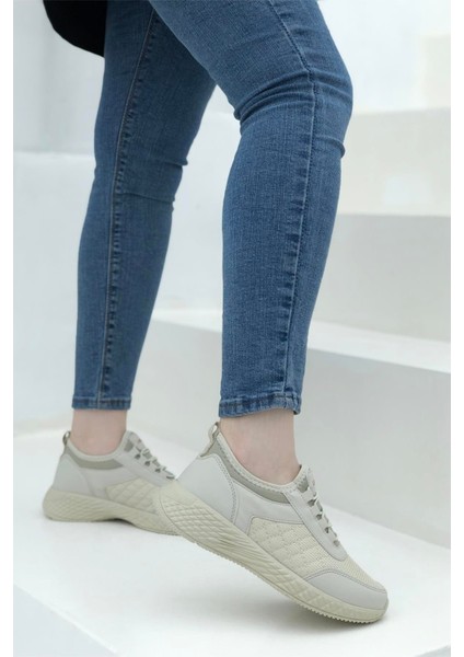 7060 Lastik Bağlı Kadın Sneaker Spor Ayakkabı - Bej - 37 indirimleri