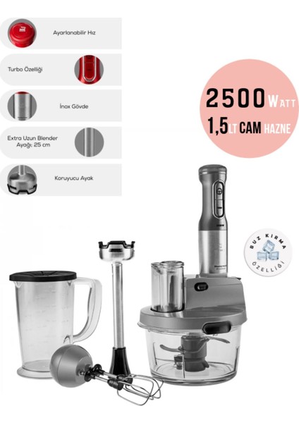 Turbo Doğrayıcı, Dilimleme Rondo, Blender 2500W Yüksek Güç 8 In 1 Mikser Seti & Mutfak Robotu