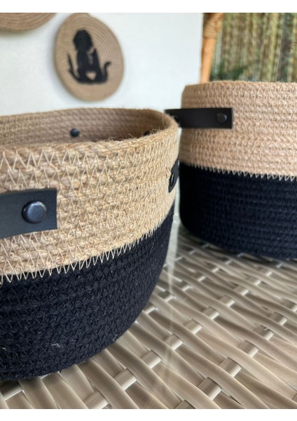 2li Jüt Oval Hasır Sepet Takımı Çok Amaçlı Düzenleyici Sepet Organizer /