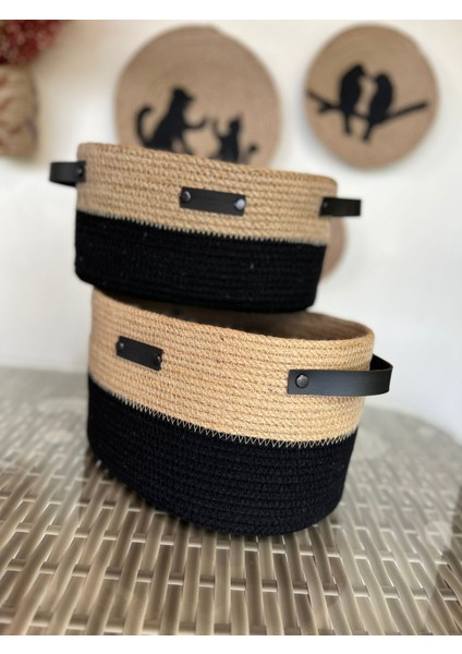 2li Jüt Oval Hasır Sepet Takımı Çok Amaçlı Düzenleyici Sepet Organizer /