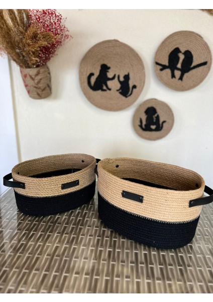 2li Jüt Oval Hasır Sepet Takımı Çok Amaçlı Düzenleyici Sepet Organizer /