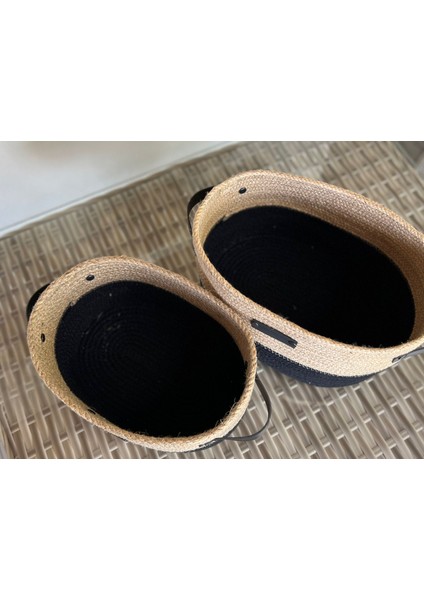 2li Jüt Oval Hasır Sepet Takımı Çok Amaçlı Düzenleyici Sepet Organizer /