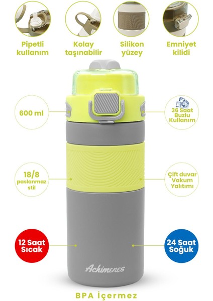 Sport Paslanmaz Çelik Termos 600ml Pipetli