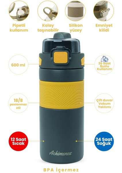 Sport Paslanmaz Çelik Termos 600ml Pipetli