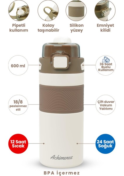 Sport Paslanmaz Çelik Termos 600ml Pipetli