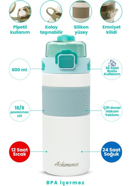 Sport Paslanmaz Çelik Termos 600ml Pipetli