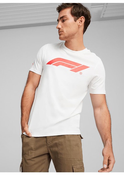 62585102 F1 Ess Logo Tee Beyaz Erkek Yuvarlak Yaka Normal Kalıp T-Shirt