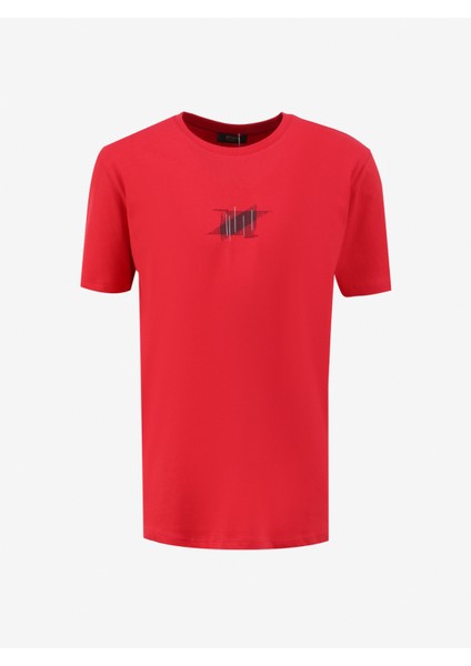 Bisiklet Yaka Baskılı Kırmızı Erkek T-Shirt PBF4SM-TST5073