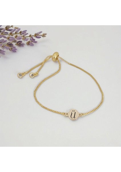 Yuvarlak 14 Ayar Altın Plakalı Ü Harfine Hediye BILEKLIK-S.357978D.358108F.358238G.358368