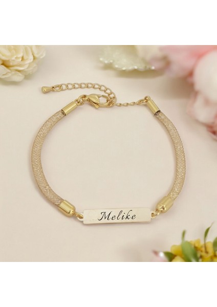 14 Ayar Altın Plakalı Melike Ismine Özel Hediye BILEKLIK-M.350255Q.350385W.350515E.350645R.350775