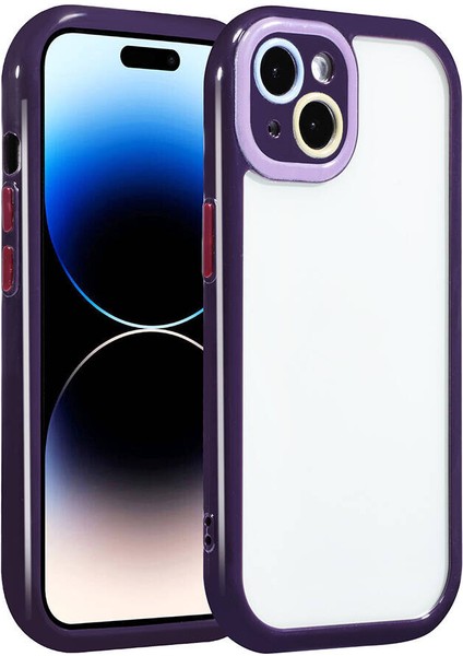 Apple iphone 14 Kılıf Renkli Silikon Kenarlı Arkası Şeffaf Kamera Korumalı Vitamin Kapak