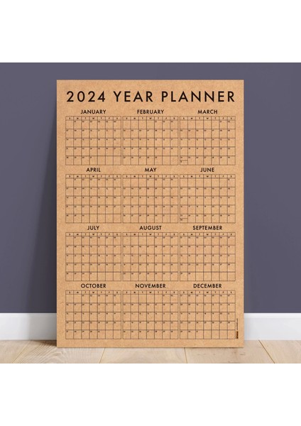 Amerikan Standardı 2025 Takvim, Yıllık Planlayıcı Duvar Takvimi, Kraft Kağıt, Sunday Start