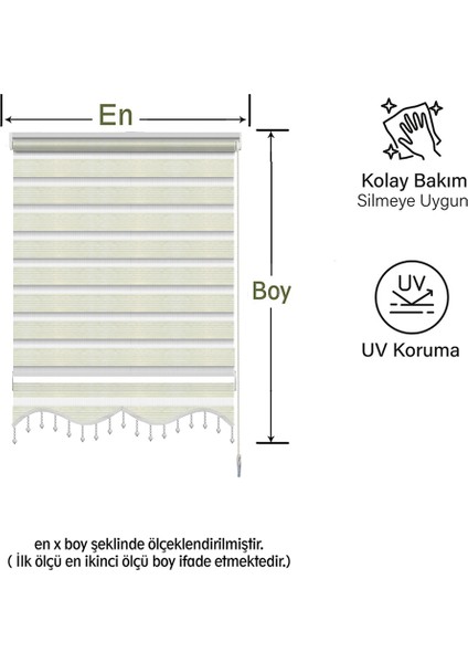 Binbir Perde Krem Pileli Boncuklu Zebra Perde