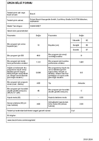 SMI4IKW50T D Enerji Sınıfı 5 Programlı Ankastre Bulaşık Makinesi