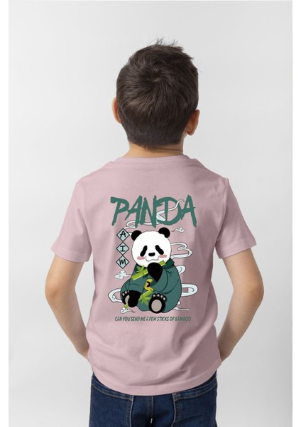 Çocukçagiy Panda Baskılı Erkek Kız Çocuk Pamuklu Bisiklet Yaka Tshirt