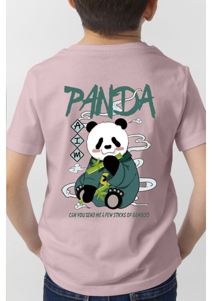 Çocukçagiy Panda Baskılı Erkek Kız Çocuk Pamuklu Bisiklet Yaka Tshirt