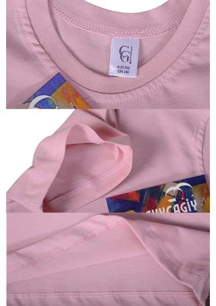 Çocukçagiy Panda Baskılı Erkek Kız Çocuk Pamuklu Bisiklet Yaka Tshirt