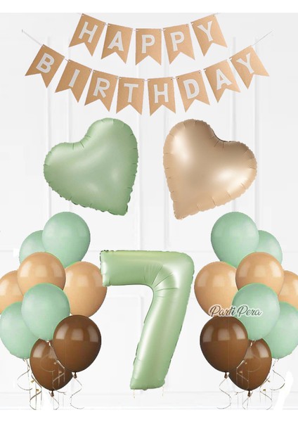 Retro Su Yeşili Rakam Folyo Balon Retro Kalp Folyo Balon Doğum Günü Balon Seti