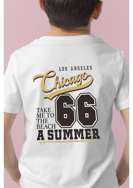 Çocukça Giy Çocukçagiy Los Angeles Chicago Summer Baskılı Erkek Kız Çocuk Pamuklu Bisiklet Yaka Tshirt