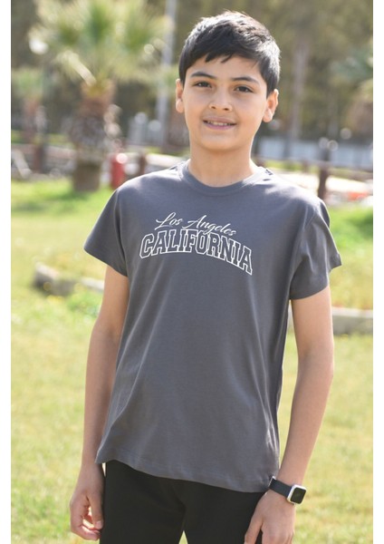 Çocukça Giy Çocukçagiy Los Angeles California  Baskılı Çocuk Pamuklu Bisiklet Yaka Tshirt