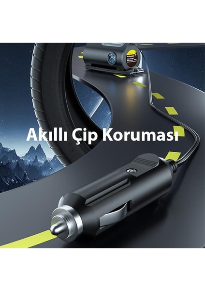 Polham 120W Süper Güçlü Taşınabilir Lastik Pompası,3mt Kablolu Basınç Göstergeli, Işıklı Hava Kompresörü