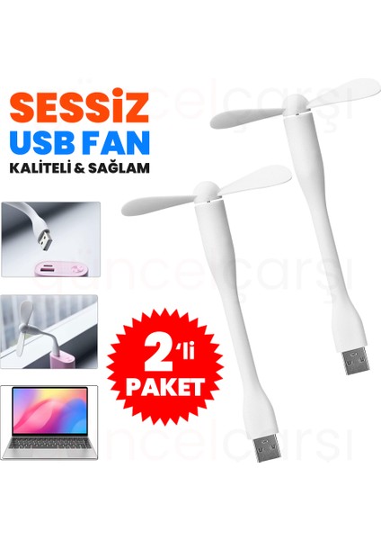 2 Adet Taşınabilir Esnek Sessiz USB Mini Fan Pervane, Küçük Vantilatör, Serinletici, El Fanı