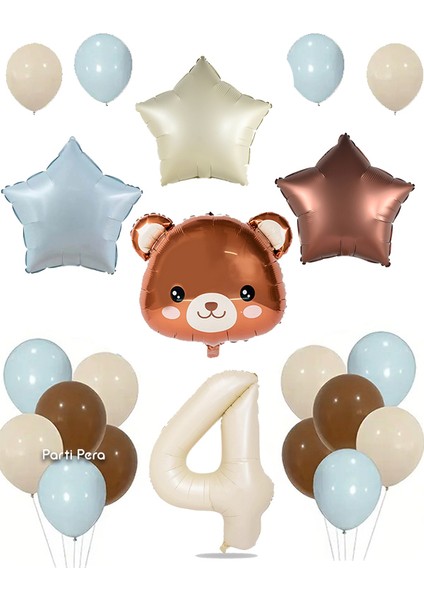 Retro Yıldız Folyo Balon Ayı Folyo Balon Doğum Günü Balon Seti