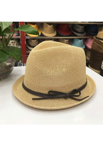 Hasır Güneş Koruma Plaj Şapkası Çift Caz Şapkası (Yurt Dışından)