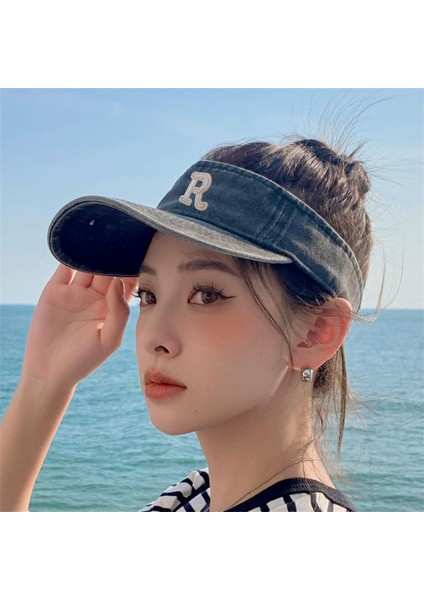 Harf Işlemeli Denim Bere Kapaksız Nefes Alabilen Sivri Şapka (Yurt Dışından)