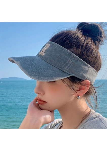 Harf Işlemeli Denim Bere Kapaksız Nefes Alabilen Sivri Şapka (Yurt Dışından)