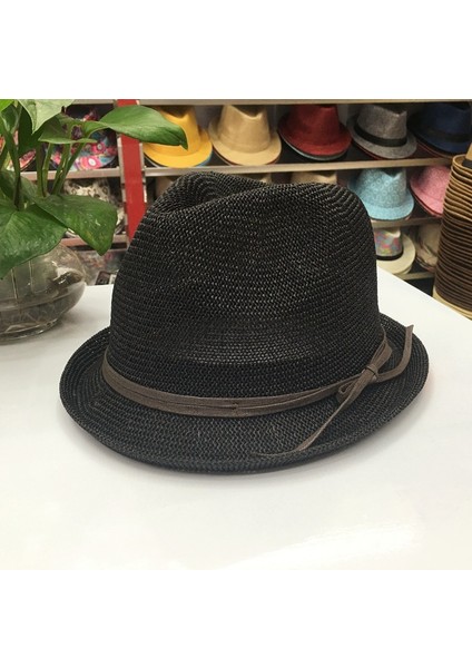 Hasır Güneş Koruma Plaj Şapkası Çift Caz Şapkası (Yurt Dışından)