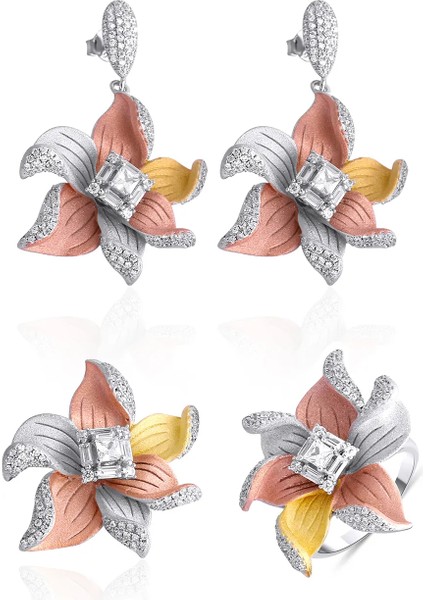 Gümüş (925 Ayar) Zirkon Taşlı Renkli Yaşam Çiçeği (Yüz 16