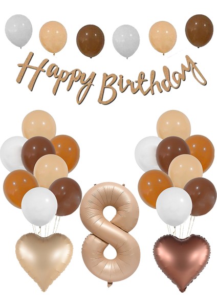 Retro Kalp Folyo Balon Kraft Happy Birthday Yazı Satin Rakam Folyo Balon Doğum Günü Balon Seti