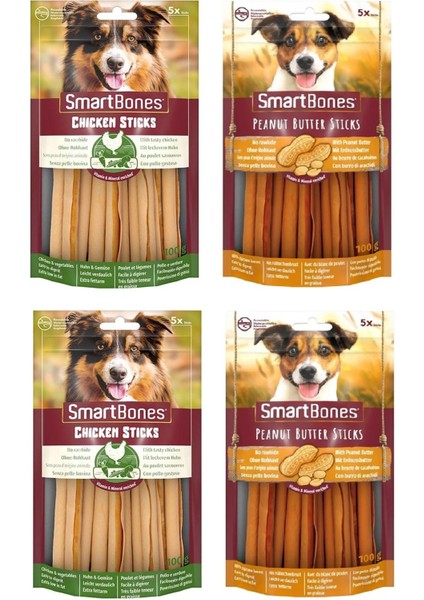 Smartbones 2 Çeşit Karma Stick Köpek Ödülü 5 Li 100 gr. x 4 Adet