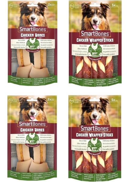 Smartbones Tavuklu Medium Kemik 2 Li + Tavuk Sargılı Stick 5 Li Karma Paket 4 Lü