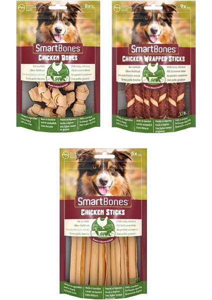 Smartbones Tavuklu Mini Kemik + Tavuk Sargılı Stick + Tavuklu Stick Karma Paket 3 Lü