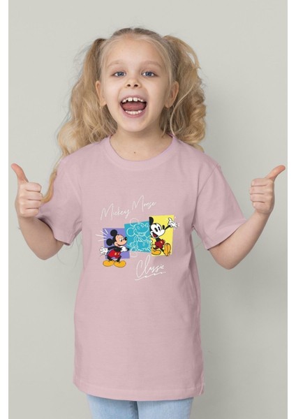 Çocukça Giy Çocukçagiy Mickey Mouse  Baskılı Unisex Çocuk Pamuklu Bisiklet Yaka Tshirt