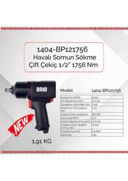 Havalı Somun Sökme 1/2 1756 Nm Çift Çekiç 1,91 Kg fiyatları