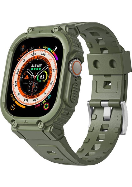 Watch Ultra 49MM Uyumlu WI-WB014 Armor Serisi 2in1 Sert Pc Kasa Koruyuculu Silikon Kordon Yeşil