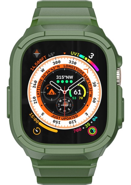 Watch Ultra 49MM Uyumlu WI-WB014 Armor Serisi 2in1 Sert Pc Kasa Koruyuculu Silikon Kordon Yeşil modelleri