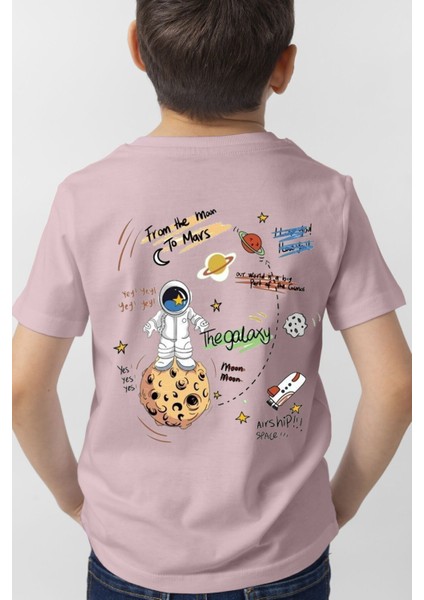 Çocukça Giy Çocukçagiy The Galaxy Astronot Baskılı Erkek Kız Çocuk Pamuklu Bisiklet Yaka Tshirt