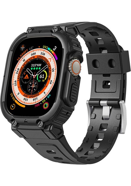 Watch Ultra 49MM Uyumlu WI-WB014 Armor Serisi 2in1 Sert Pc Kasa Koruyuculu Silikon Kordon Siyah