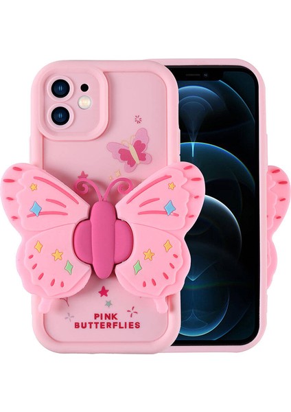 - iPhone 12 - Kılıf Kamera Korumalı Figür Tasarımlı Kapya Kapak - Pembe Açık