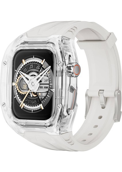Watch 42MM Uyumlu WI-WB013 Rambo Serisi 2in1 Şeffaf Pc Kasa Koruyuculu Kauçuk Kordon Beyaz