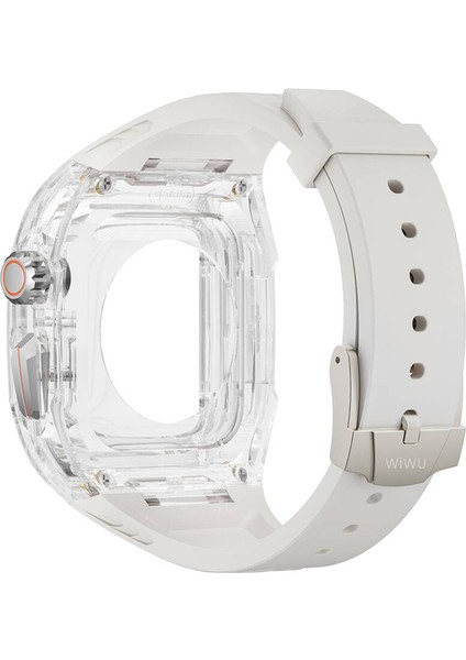 Watch 42MM Uyumlu WI-WB013 Rambo Serisi 2in1 Şeffaf Pc Kasa Koruyuculu Kauçuk Kordon Beyaz modelleri